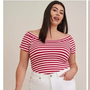 Torrid Off-Shoulder Top - Foxy Stripe Red Size 0X